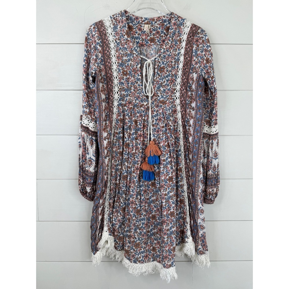 Raga Tunic Dress Women Small Floral Crochet Lace Tassel Boho Mini - Picture 2 of 11